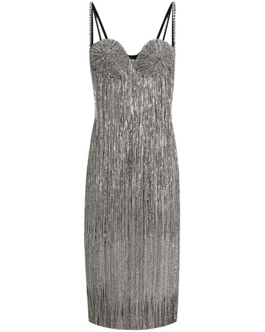 Dolce & Gabbana Midi-Jurk Verfraaid Met Kristallen in het Gray