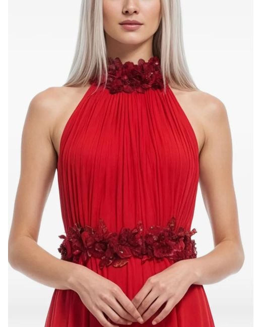 Saiid Kobeisy Red Floral-Detail Maxi Dress