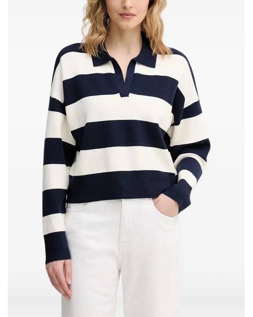 Benetton Blue Striped Polo-Collar Sweater
