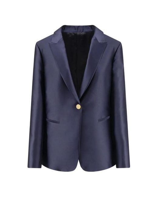 Alberta Ferretti Blue Mikado Single-Breasted Peaked-Lapels Suit Jacket