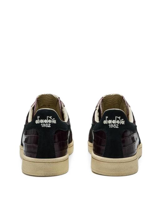 Diadora Black Prestige Croco Faux-Pony-Hair Crocodile-Effect Sneakers