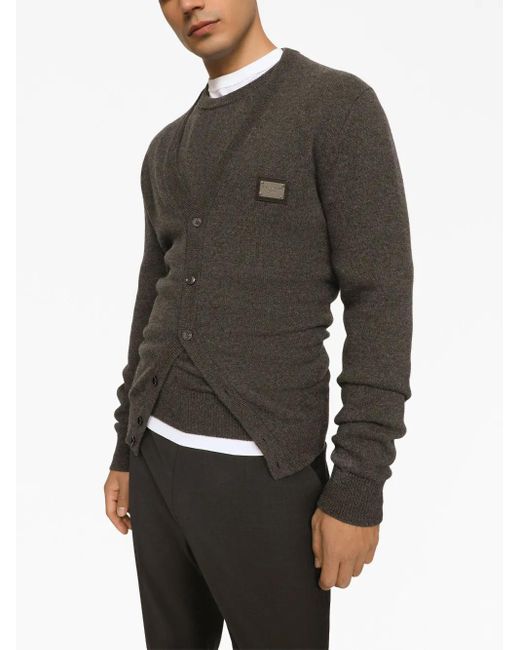 Dolce & Gabbana Gray Logo-Plaque Wool-Blend Cardigan for men