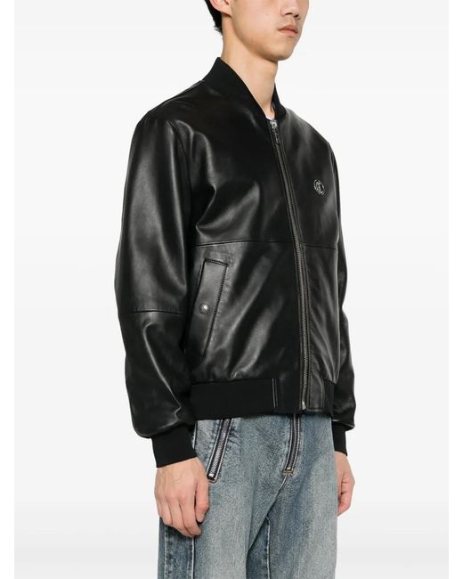 Just Cavalli Black Leather Bomber Jacket for men