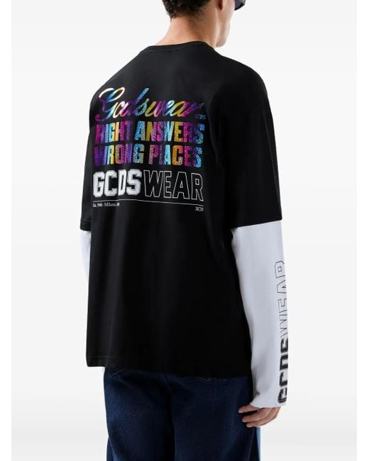 Gcds Black Wear Printed Long-Sleeve T-Shirt for men