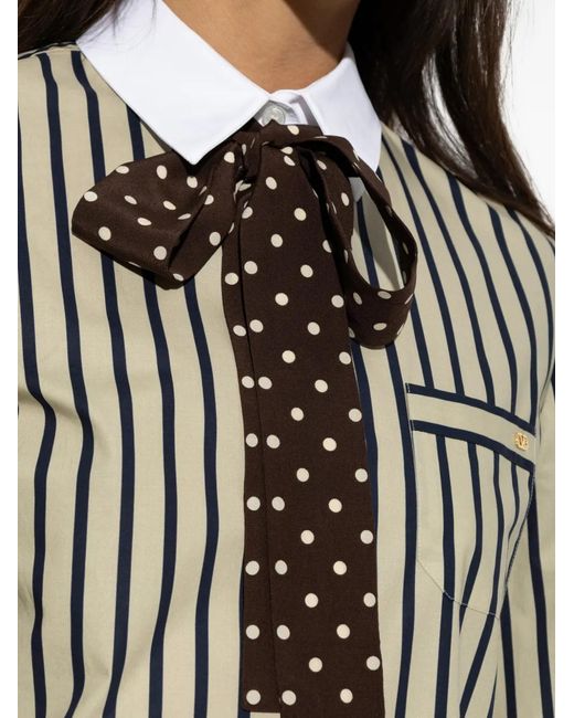 Valentino Garavani White Striped Bow-Detail Shirt