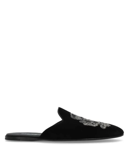 Dolce & Gabbana Black Logo-Embroidered Slippers for men