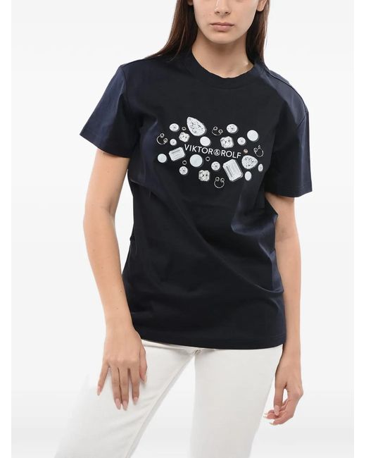 Viktor & Rolf Black Piercing-Detail Graphic-Print T-Shirt