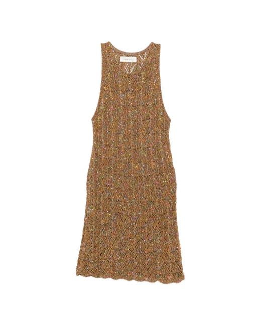 Circus Hotel Natural Sequin-Embellished Crochet-Knit Mini Dress