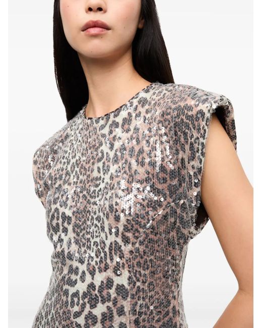 Ganni Gray Leopard-Print Dress