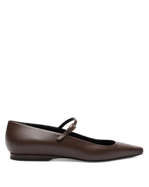 Loulou Brown Pointed-toe Buckle Ballet Flats