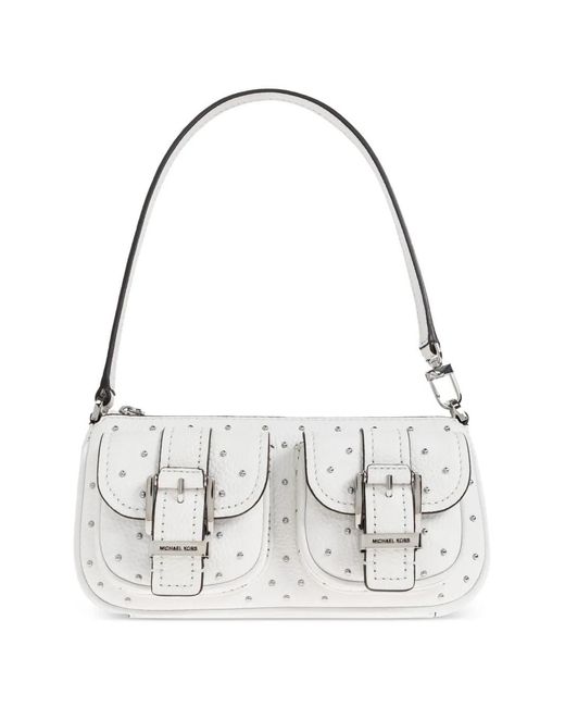 MICHAEL Michael Kors White Small Zoe Studded Buckled Leather Shoulder Bag