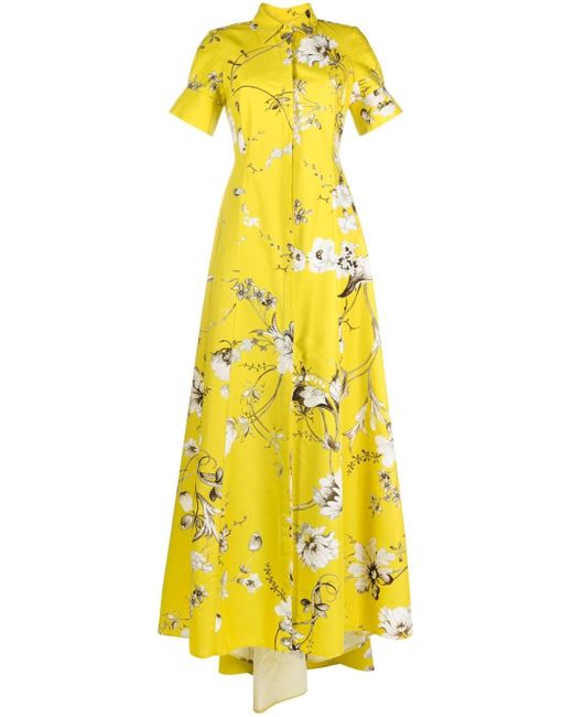 Erdem Yellow Ilana Floral-print Silk Gown