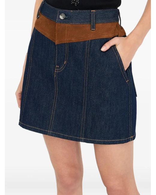 Liu Jo Blue Suede-Panel Denim Mini Skirt