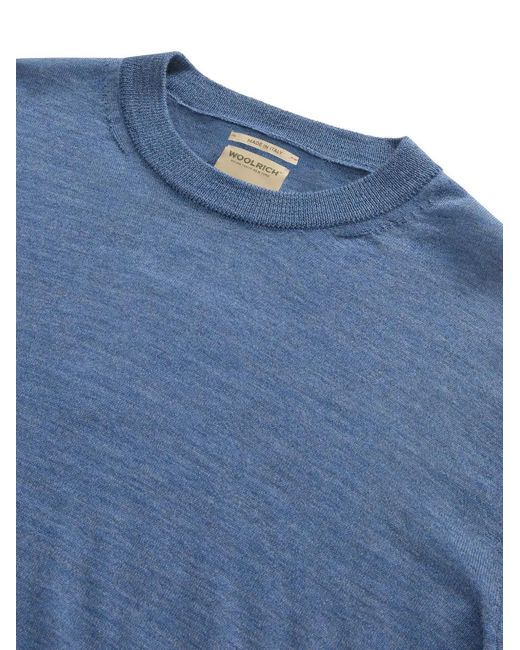 Woolrich Blue Crew Neck Virgin Wool Sweater for men
