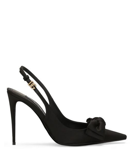 Dolce & Gabbana Black Leather And Silk Slingback With Bow