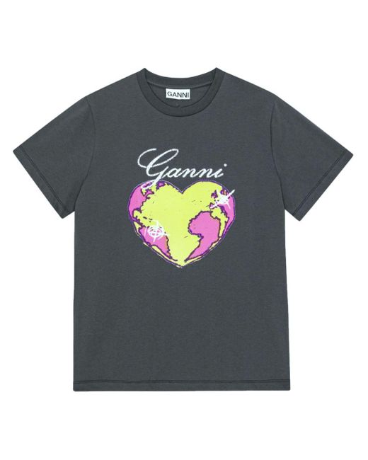 Ganni T-shirt Met Print in het Black