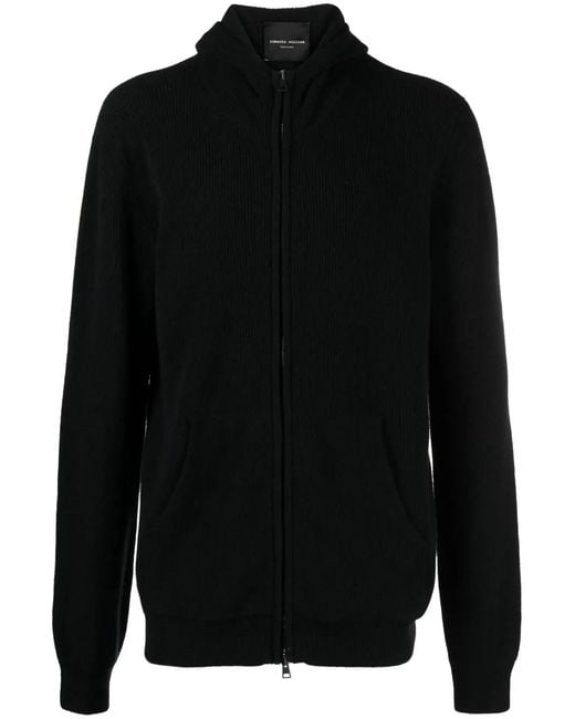 Roberto Collina Black Fine-Ribbed Bomber Jacket for men