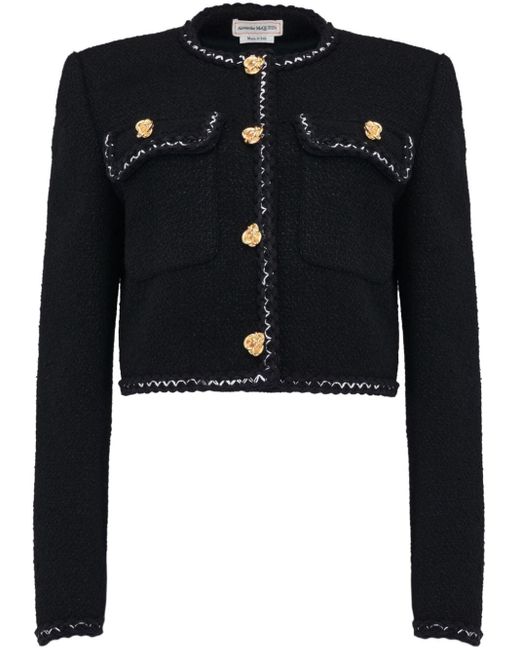 Alexander McQueen Black Cropped Tweed Jacket