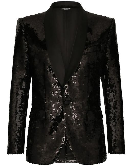 Dolce & Gabbana Black Sequined Single-Breasted Sicilia-Fit Tuxedo Suit for men