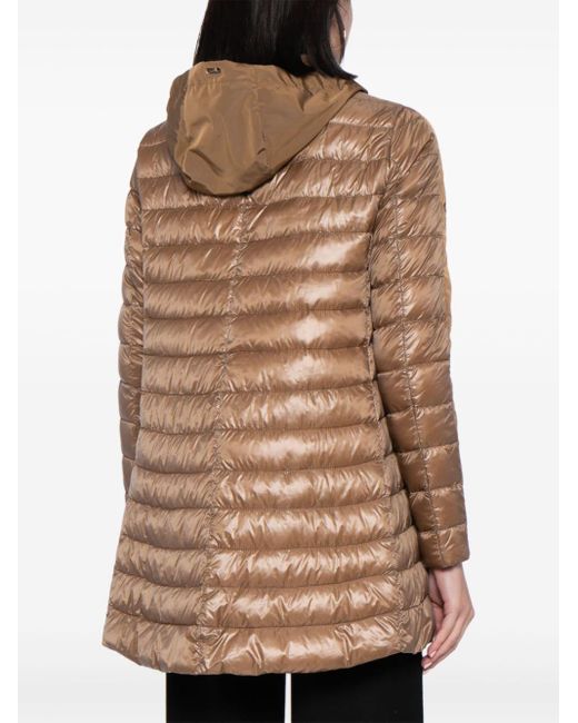 Herno Brown A-line Quilted Hooded Jacket