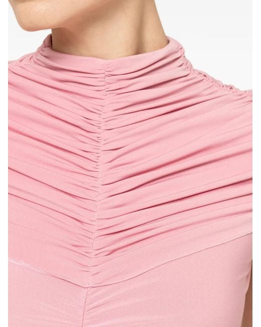 Nissa Pink Ruched Midi Dress
