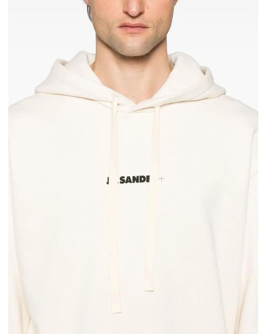 Jil Sander Natural Hoodie With Drawstring And Subtle Logo Detail for men