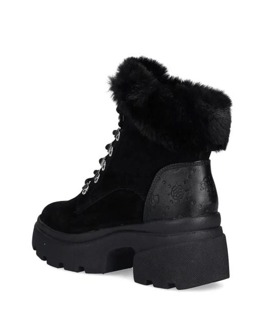 Guess Black Yareli Faux Fur-Trim Ankle Boots