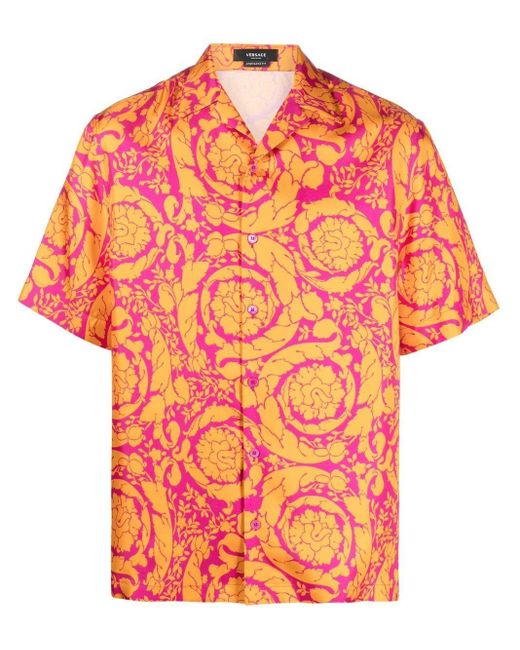 Versace Barocco print Silk Shirt In Orange For Men Lyst UK