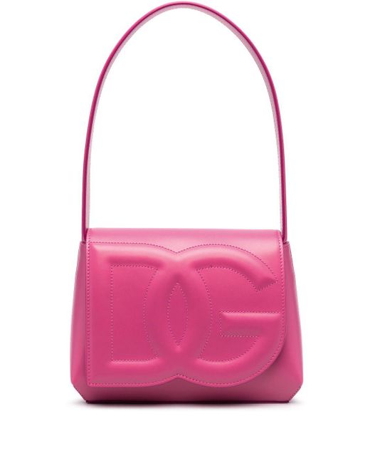 Dolce & Gabbana ロゴエンボス レザーショルダーバッグ Pink