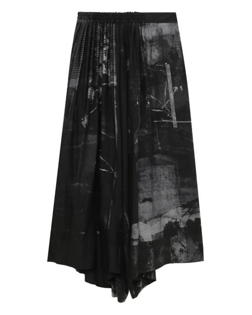 Y's Yohji Yamamoto Black Abstract-Print Pleated Trousers