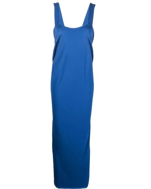 Alberta Ferretti Blue V-Back Draped Maxi Dress