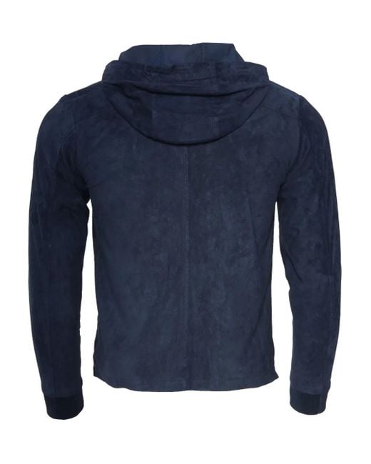 Kiton Blue Hooded Suede Zip-Up Jacket for men