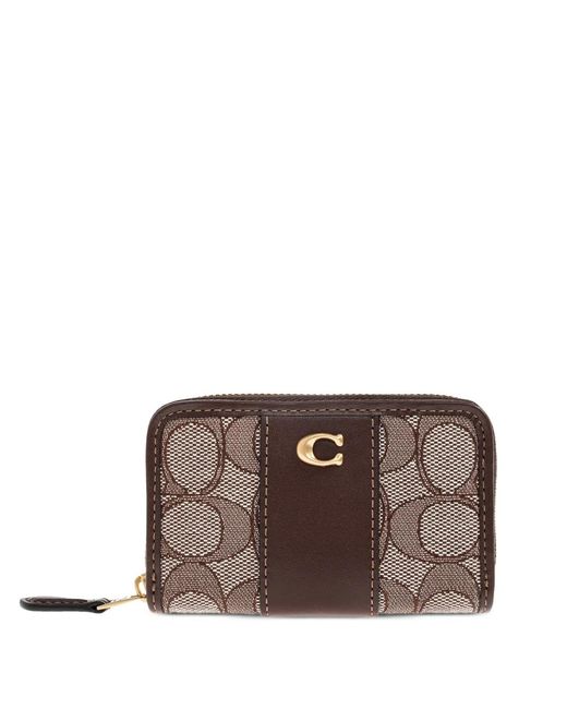 COACH Brown Logo-Plaque Wallet