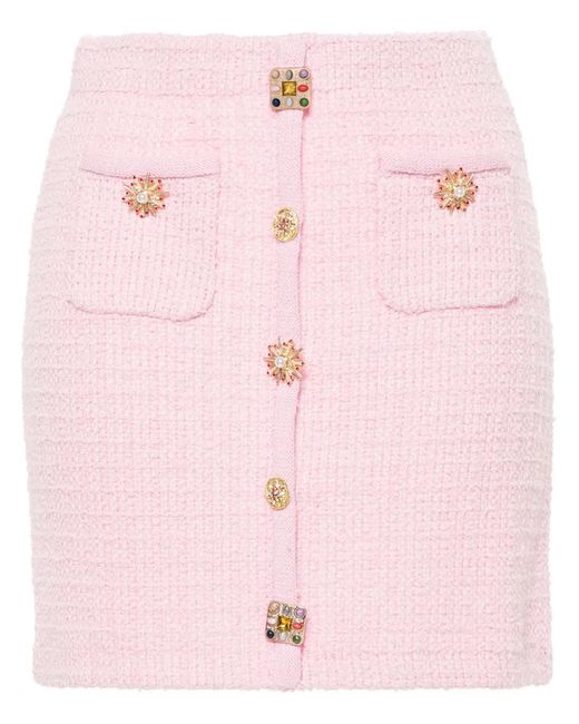Self-Portrait Pink 'Knitted Mini Skirt With Jewel Buttons