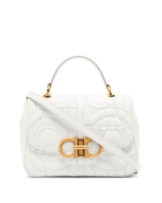 Ferragamo Leather Gancini Quilted Top-handle Bag in White | Lyst