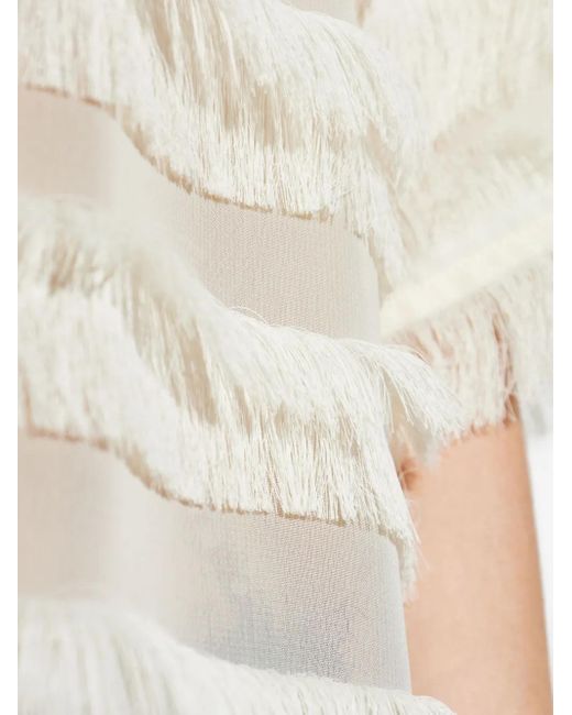 Munthe White Fringe-Trimmed Sheer T-Shirt