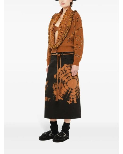 Alanui Brown Bandana-Pattern Cashmere Cardigan
