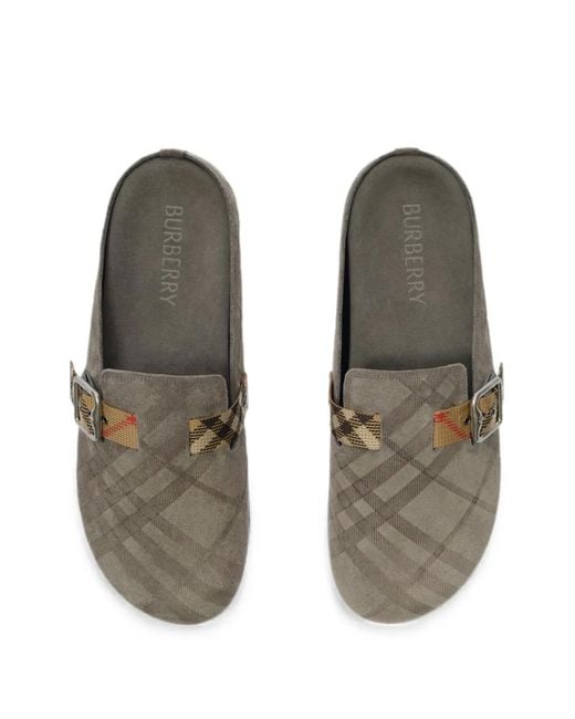 Burberry Gray 格纹反绒面革 Urchin 拖鞋 for men