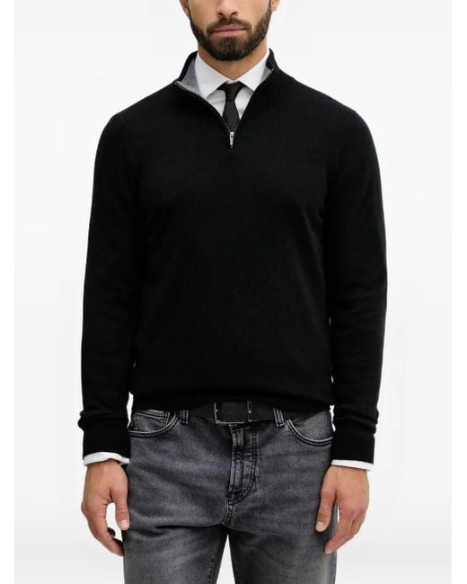 Boss Black Zip-Up High-Neck Sweater for men