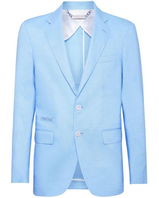 メンズ Philipp Plein リネン シングルジャケット Blue