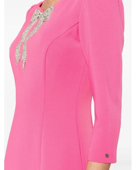 Nissa Pink Rhinestoned Crepe Midi Dress