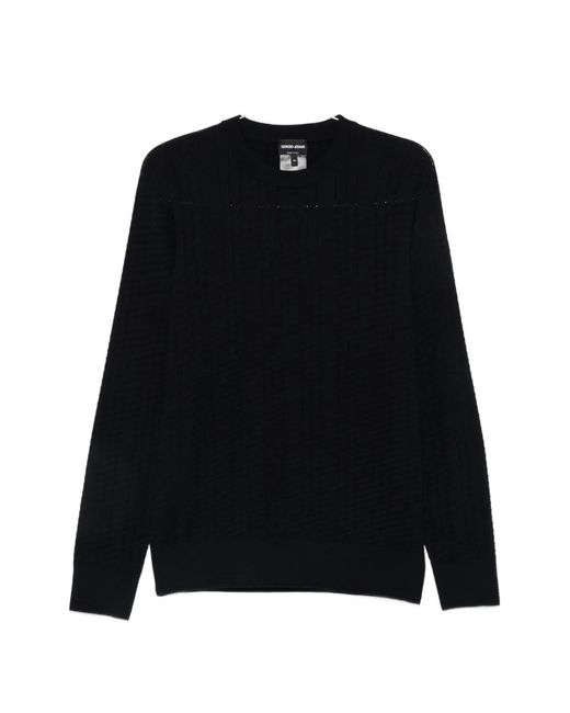 Giorgio Armani Black Waffle-Knit Sweater for men