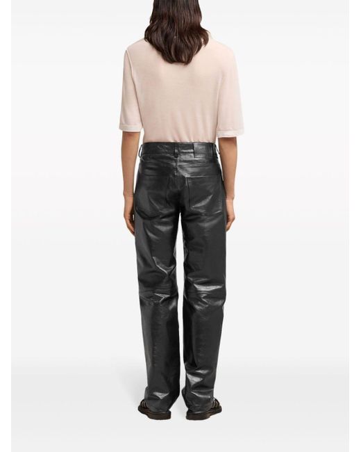 AMI Gray Straight-leg Leather Trousers