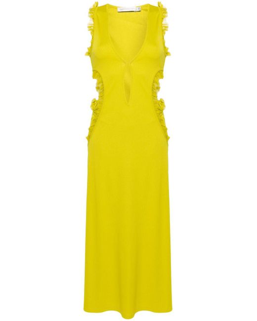 Christopher Esber Yellow Carina Ruffled Cutout Midi Dress