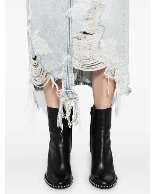JNBY White Lace Patchwork Denim Maxi Skirt