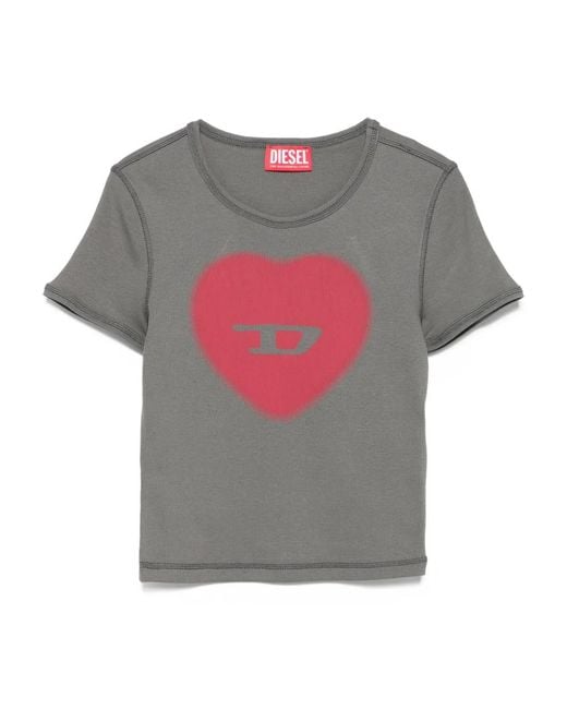 DIESEL Gray T-Ele Heart-Print T-Shirt
