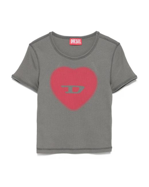 DIESEL Gray T-Ele Heart-Print T-Shirt