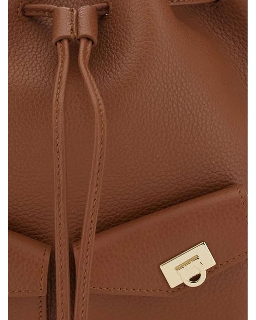 Ferragamo Brown Mini Harley Drawstring Bucket Bag