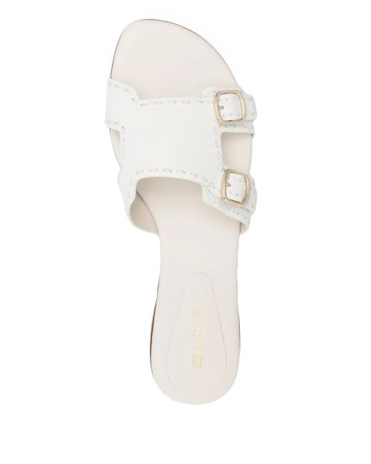 Santoni Leather Flat Sandals White
