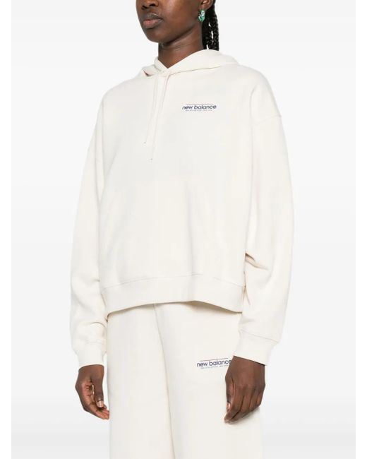 New Balance White Logo-Embroidered Hoodie